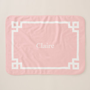 Bloemblad Roze en Witte Griekse Sleutel Monogram Sherpa Deken