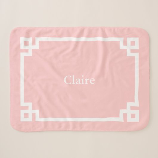 Bloemblad Roze en Witte Griekse Sleutel Monogram Sherpa Deken (Voorkant (horizontaal))