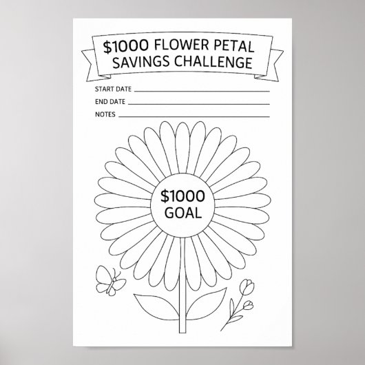 Bloembladeren $1000 Besparingen Challenge Tracker Poster (Voorkant)