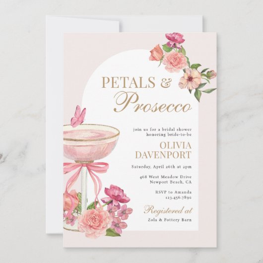 Bloembladeren en Prosecco Floral Arch Vrijgezellen Kaart (Voorkant)