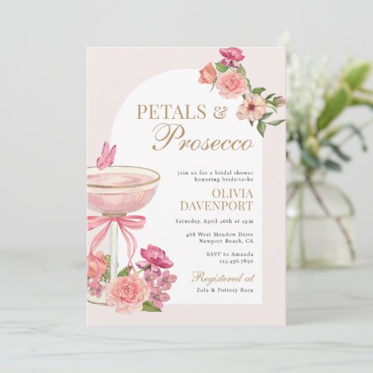 Bloembladeren en Prosecco Floral Arch Vrijgezellen Kaart (Staand voorkant)
