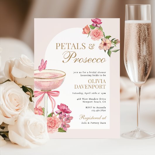 Bloembladeren en Prosecco Floral Arch Vrijgezellen Kaart