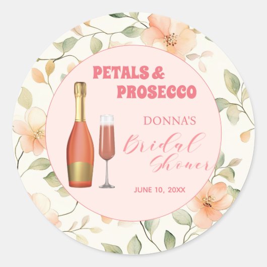 Bloembladeren en Prosecco Gold Floral Vrijgezellen Ronde Sticker (Voorkant)