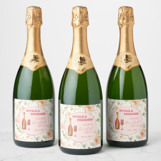 Bloembladeren en Prosecco Gold Floral Vrijgezellen Sparkling Wijnetiket (Flessen)