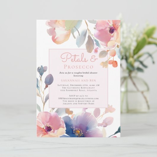 Bloembladeren en Prosecco koppels Floral Vrijgezel Kaart (Staand voorkant)