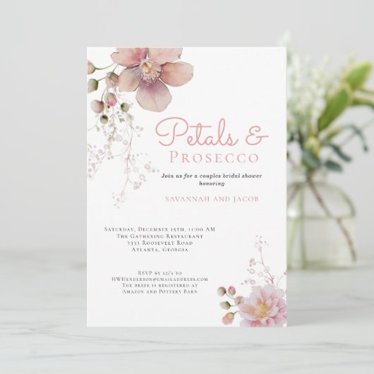 Bloembladeren en Prosecco koppels Vrijgezellenfees Kaart (Staand voorkant)