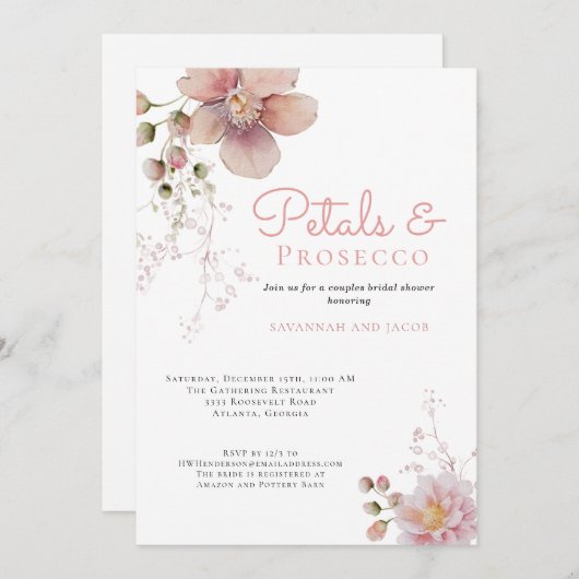 Bloembladeren en Prosecco koppels Vrijgezellenfees Kaart (Voorkant / Achterkant)