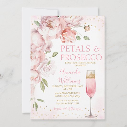 Bloembladeren en Prosecco Roze Wijn Bloemen Vrijge Kaart (Voorkant)