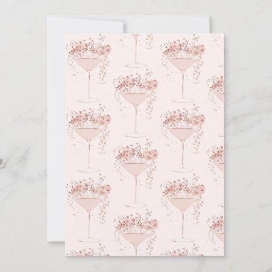 Bloembladeren en Prosecco Roze Wildflowers Vrijgez Kaart (Achterkant)