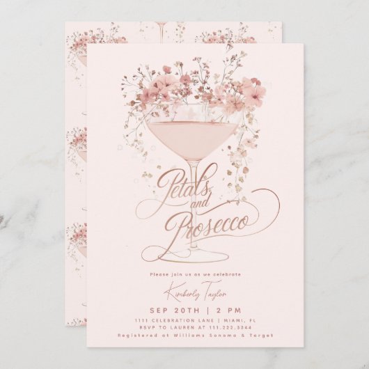 Bloembladeren en Prosecco Roze Wildflowers Vrijgez Kaart (Voorkant / Achterkant)