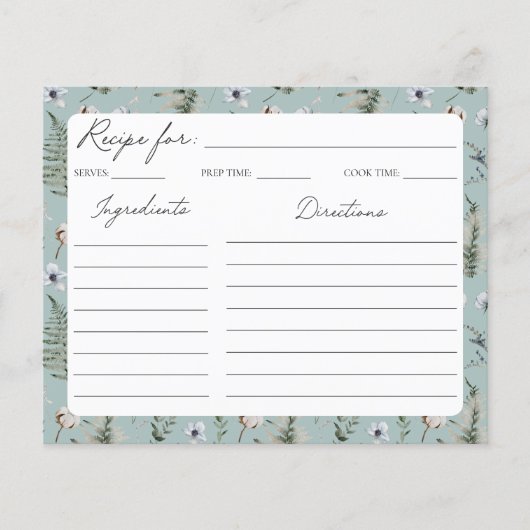 Bloembladeren Floral Botanical Pattern Recept Kaar (Voorkant)