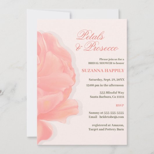 Bloembladeren & Prosecco Bloemen Blush Roze Vrijge Kaart (Voorkant)