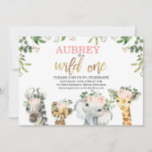 Bloembladeren Wild One Safari Dieren Verjaardag Kaart (Voorkant)