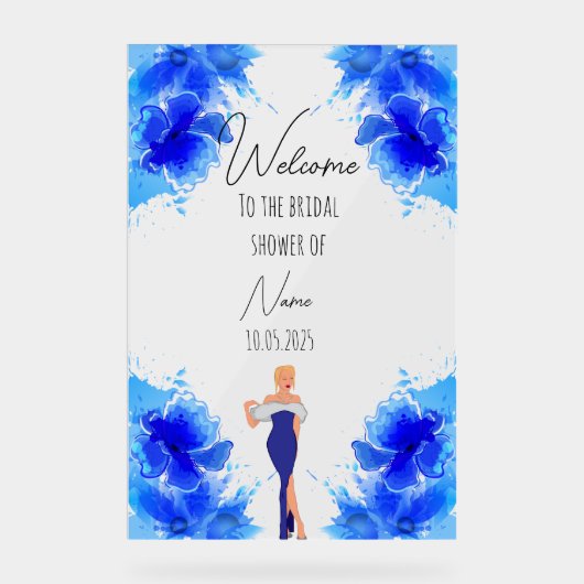 Bloemblauw acryl vrijgezellenfeest teken acryl bord (Voorkant)