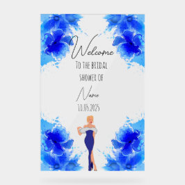 Bloemblauw acryl vrijgezellenfeest teken bord