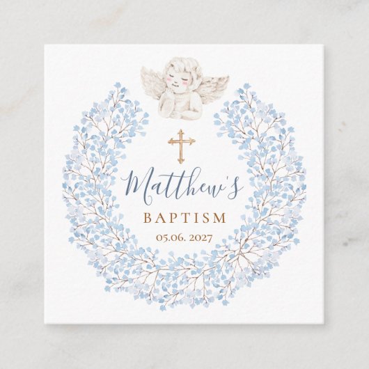 Bloemblauw Baby Angel Cross Doop Informatiekaartje (Voorkant)