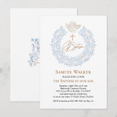 Bloemblauw Baby Angel Cross Doop Kaart (Voorkant / Achterkant)