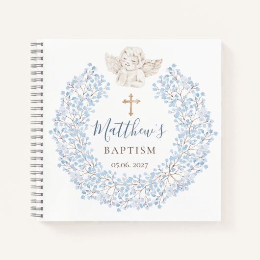 Bloemblauw Baby Angel Cross Doop Notitieboek (Voorkant)