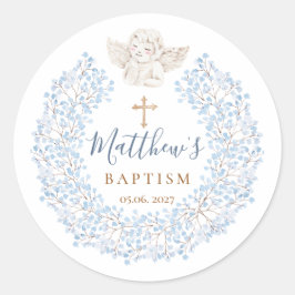 Bloemblauw Baby Angel Cross Doop Ronde Sticker