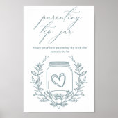 Bloemblauw Baby shower Ouderschap Tip Jar Poster (Voorkant)