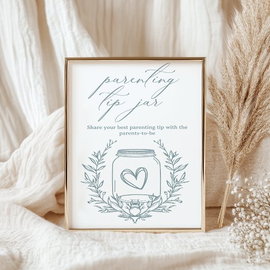 Bloemblauw Baby shower Ouderschap Tip Jar Poster