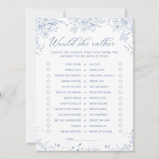 Bloemblauw Baby shower zou ze liever Kaarten (Voorkant)