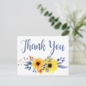 Bloemblauw Bedankt Gele Waterverf Bloemen Briefkaart (Staand voorkant)