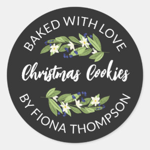 Bloemblauw bessen twijgen gebakken met liefde ronde sticker