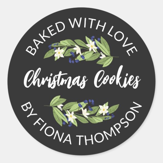 Bloemblauw bessen twijgen gebakken met liefde ronde sticker (Voorkant)