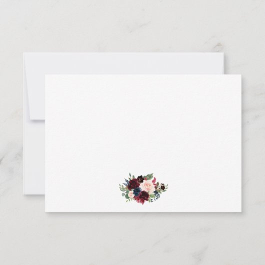 Bloemblauw Bourgondië bruiloft zilver RSVP (Achterkant)