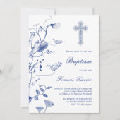 Bloemblauw chinoiserie ontwerp | Doop Kaart (Voorkant)