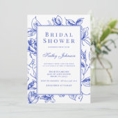 Bloemblauw Chinoiserie Vrijgezellenfeest Kaart (Staand voorkant)