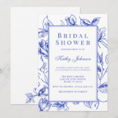 Bloemblauw Chinoiserie Vrijgezellenfeest Kaart (Voorkant / Achterkant)