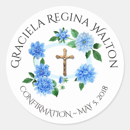 Bloemblauw Dahlias Crucifix bevestiging Ronde Sticker (Voorkant)