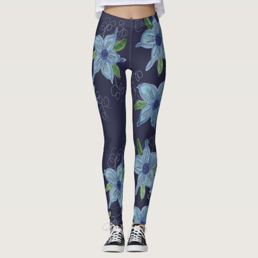 Bloemblauw Denim Gekleurde Sterren Leggings (Voorkant)