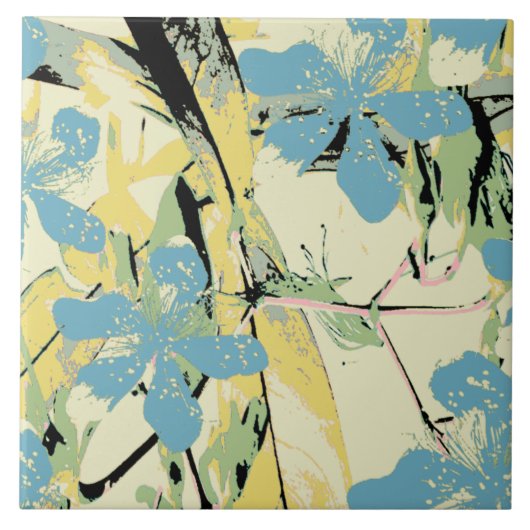 bloemblauw en geel tegeltje (Voorkant)