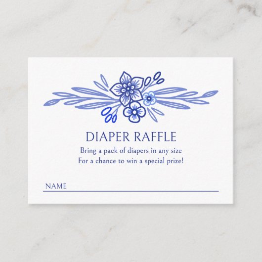 Bloemblauw Franse Luier Raffle Douche Informatiekaartje (Voorkant)