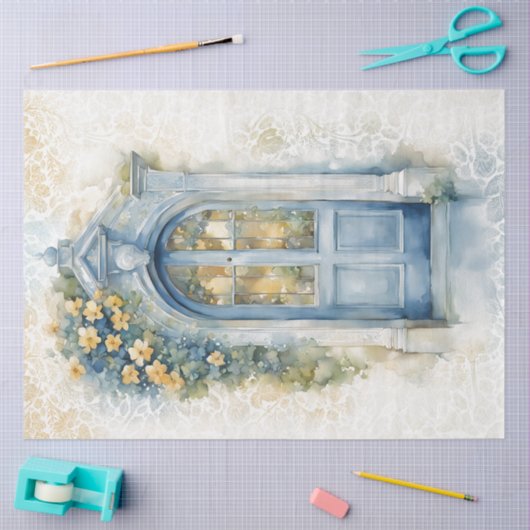 Bloemblauw & Geel Decoupage Tissue Papier (Craft)