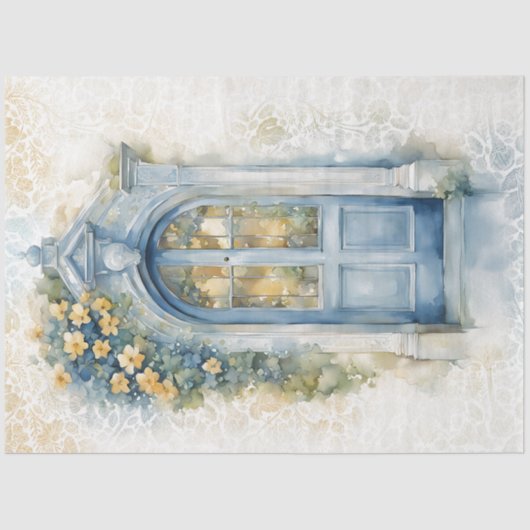 Bloemblauw & Geel Decoupage Tissue Papier (Voorkant)