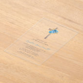 Bloemblauw Goud Kruis doop Acryl Uitnodigingen (Laagn)