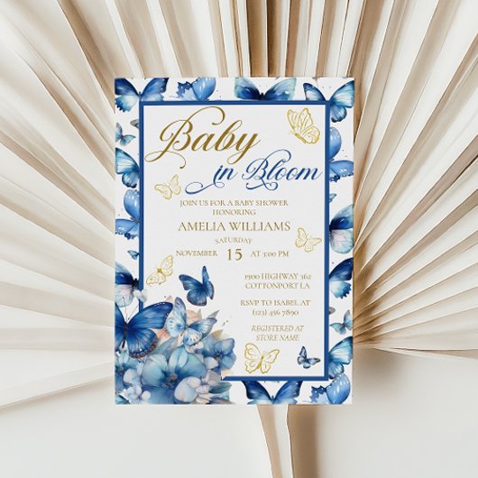Bloemblauw Gouden Vlinder Baby in Bloei Douche Kaart
