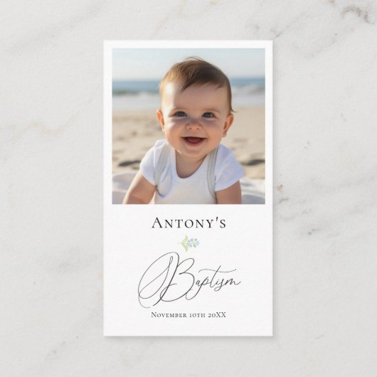 Bloemblauw groen kruis doopgebed visitekaartje (Achterkant)