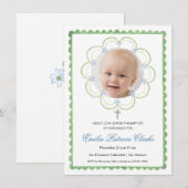 Bloemblauw Groen Kruis Eenvoudige Doop Kaart (Voorkant / Achterkant)