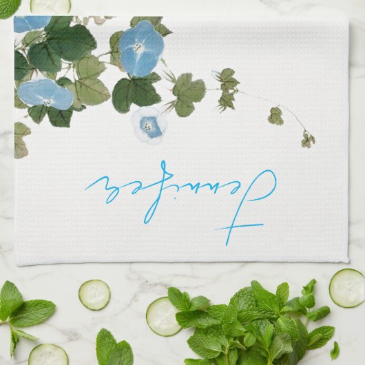 bloemblauw groen pastelkleuren naam theedoek (Gevouwen)
