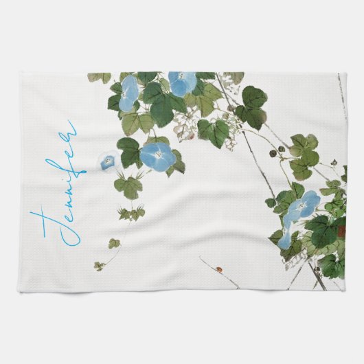 bloemblauw groen pastelkleuren naam theedoek (Horizontaal)