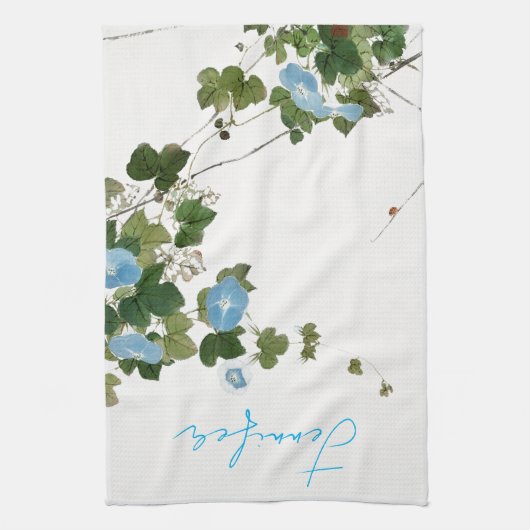 bloemblauw groen pastelkleuren naam theedoek (Verticaal)