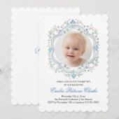 Bloemblauw Groen Roze Eenvoudige Doop Kaart (Voorkant / Achterkant)