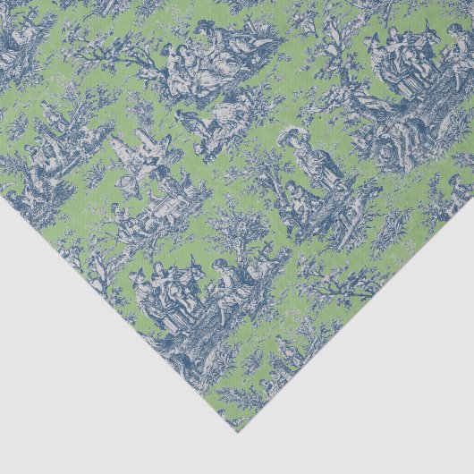  Bloemblauw Groen Toile de Jouy Tissuepapier (Detail)