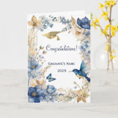 Bloemblauw Hummingbird gepersonaliseerd Afstuderen Kaart (Gele Bloem)