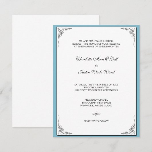 bloemblauw; huwelijk kaart (Voorkant / Achterkant)